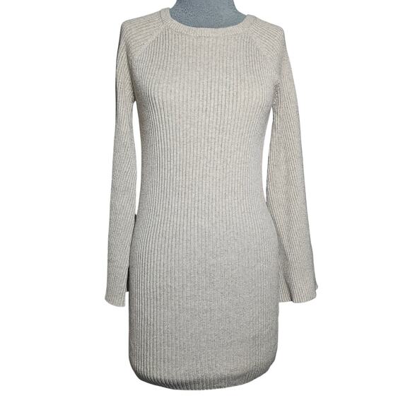 Cream Ribbed Bodycon Sweater Dress Size Large - Picture 1 of 4
